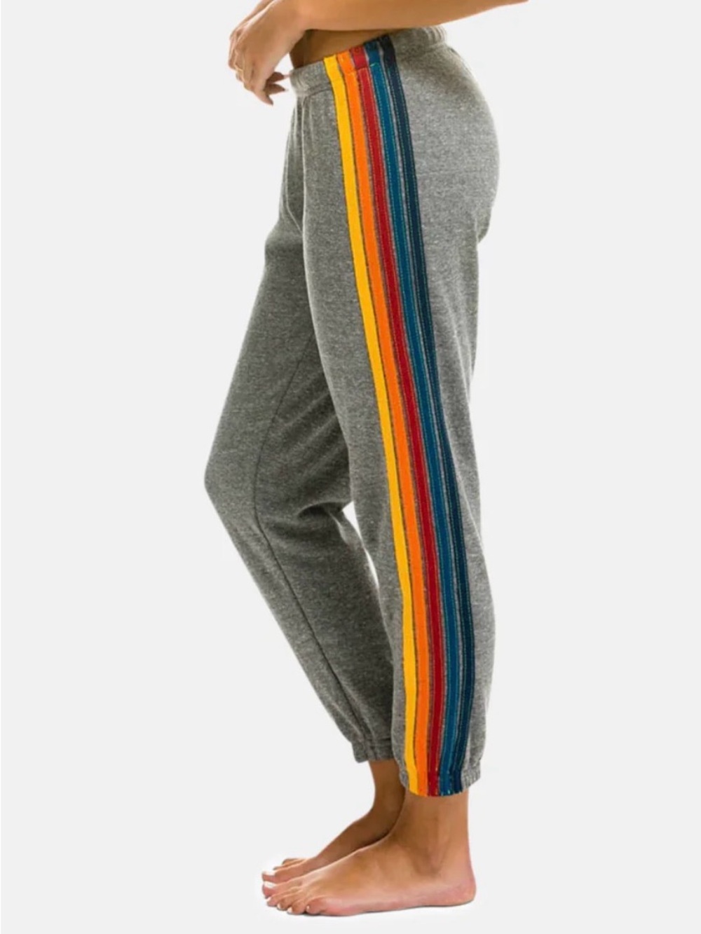 Aviator Nation size XS Gray Jogger Pants with velvet Rainbow Side Stripes